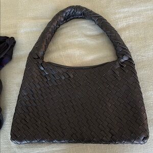 Black Textured Shoulder Bag with Braided Handle